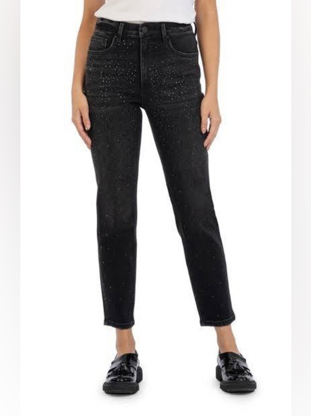KUT from the Kloth Rachael Fab Ab Rhinestone High Waist Crop Mom Jeans